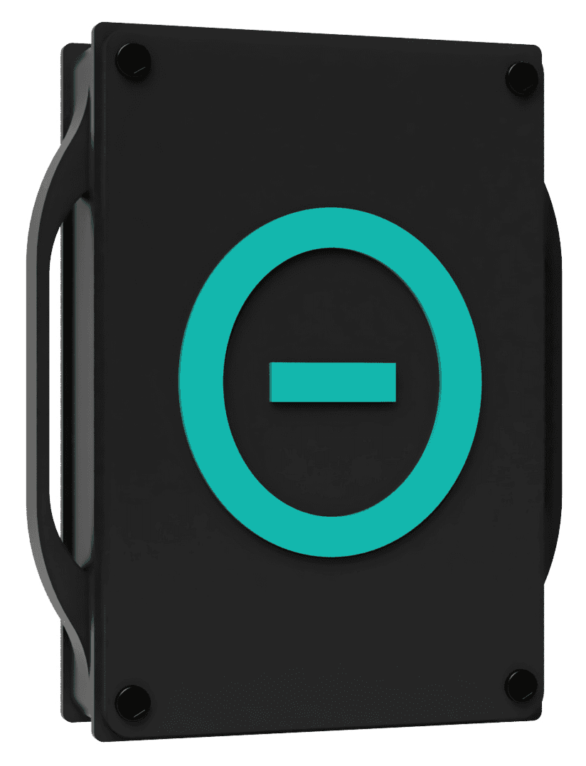 Front view of the PL1 sensor showing the teal status ring on the matt black housing.